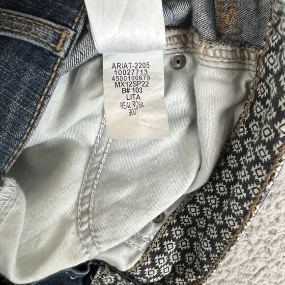 Ariat Real Denim Jeans Womens 30 x 32 Blue Bootcut High Rise Stretch Cowgirl - Picture 9 of 16